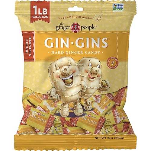 GIN GINS Double Strength Ginger Hard Candy Natural Ginger Candy by The Ginger People Individually Wrapped Healthy Candy Double Strength Flavor Large 1 重量ポンド Bag (16薬局衡オンス) Pack of 12