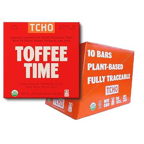 TCHO Toffee Time 53% Oat-Milk Chocolate Bars (10 pack) / Plant Based, Organic \u0026 Fair Trade / Non GMO, Non-Dairy, Vegan Chocolate, Soy Free (2.1薬局衡オンス each)