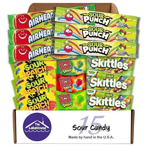 Super Sour Candy Variety Pack - 15 Assorted Full Size Candies - A Mix of Sour Patch Kids, Sour Skittles, Sour Punch Straw, Airheads Xtreme, and Ring Pop Sours - Awesome Candy Box by The LakeHouse