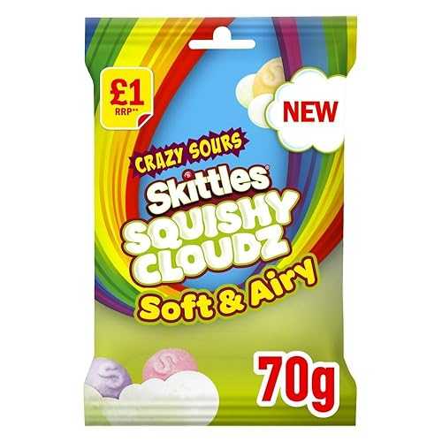 Skittles Squishy Cloudz Sour Sweets Fruit Flavoured Sweets Treat Bag 70g (Box of 14)