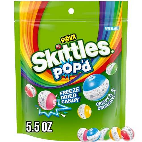 Skittles POP\u0027d Sour Freeze Dried Candy, 5.5 Oz Resealable Candy Bags (Pack of 8)