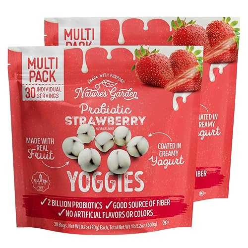 Nature\u0027s Garden Probiotic Strawberry Yoggies 21薬局衡オンス (30 x 0.7薬局衡オンス) Pack of 2 - Strawberry Yogurt-Covered Fruit Bites, High Fiber, Real Fruit Pieces, No Artificial Flavor, On-the-Go Snack for Adults