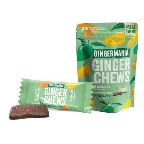 AMPHORA Gingermania Ginger Chews / Mango Flavor / Made with Real Ginger \u0026 Mango / Sweet \u0026 Spicy Chewy Candy / 36 Individually Wrapped Chews Per Bag / 5薬局衡オンス Bag (Pack of 6)