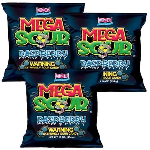 Barnetts Mega Sour Candy Raspberry 454g (Pack of 3) Handmade British Hard Sweets Extreme Sour Candy Challenge
