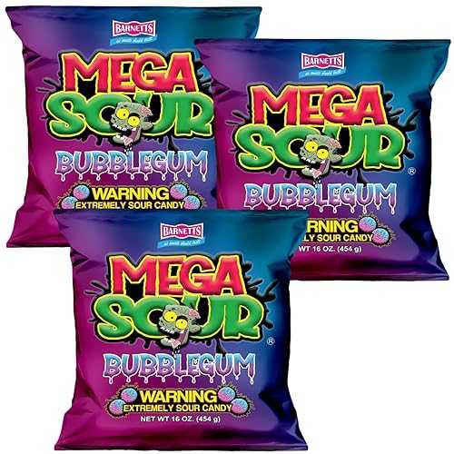 Barnetts Mega Sour Candy Bubblegum 454g (Pack of 3) Handmade British Hard Sweets Extreme Sour Candy Challenge