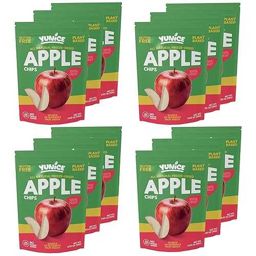 YUNiCE Freeze-Dried Fruit Snacks, freeze dried apples, dried apple chips, All Natural 100% Apple, No Sugar Added, Gluten Free, Plant Based, Crispy Healthy Snack Pouches APPLE 0.53 Ounce (Pack of 12)