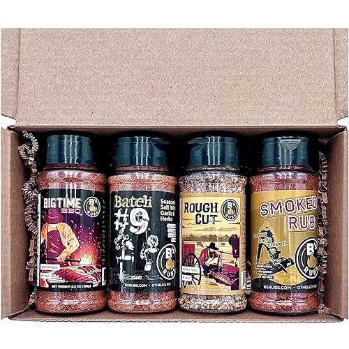 B\u0027s Rubs BBQ Seasoning Gift Set, 4 Pack Premium Spice Collection with Rough Cut, Big Time BBQ, Batch #9, Original Smoked Rub, 5.5 薬局衡オンス Each