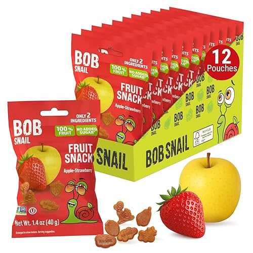 Bob Snail Fruit Gummy Bites Apple Strawberry Flavor, 12-Pack (480g), Real Fruit Snacks with No Added Sugar, Vegan \u0026 Gluten-Free Mini Bites for Kids \u0026 Adults