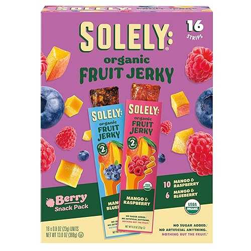 SOLELY - Variety Pack - Organic Berries Fruit Jerky - Real Fresh Fruit Strips - Healthy Snacks for Adults \u0026 Kids - Non GMO, Vegan Snacks, Shelf Stable - 16 Strips (0.8 薬局衡オンス)