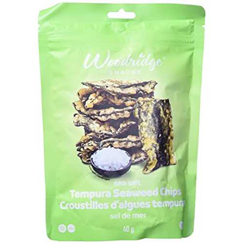 Woodridge Snacks / Tempura Seaweed Chips / Sea Salt Flavor / 12 Pack / 1.41 Oz (40g) Bags