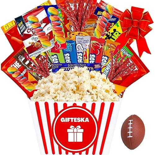 GIFTESKA Movie Night Gift Basket -Popcorn Gift Set, with Snacks Candy \u0026 Popcorn, Theater Candy Box Variety Pack Full Size with Pop Bucket, Family Movie Night Gift Basket, Birthday, Date Night Kit - PREMIUM