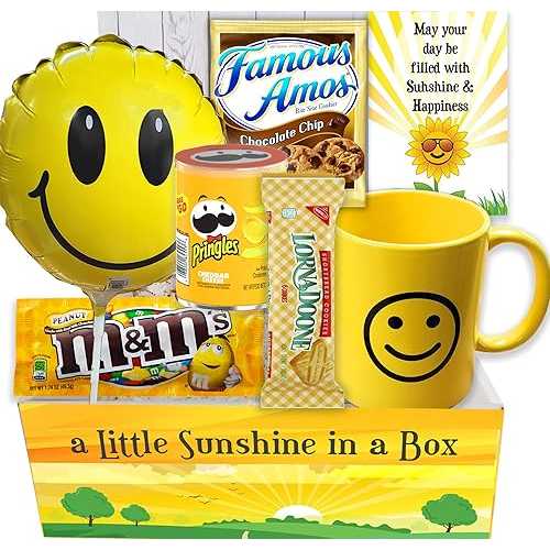 Beyond The Box Thinking of You, Cheer Up CARE PACKAGE, Happy YELLOW Gift Basket Sending Sunshine gift package w/Balloon, Mug \u0026 Snacks / For Kids Teenage, college students, Women, sister birthday gift variety box