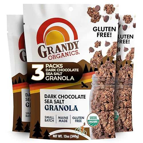 Grandy Organics Dark Chocolate Sea Salt Granola, Certified Organic Granola, Gluten Free, Non-GMO, Certified Kosher, Plant Based Protein, 12薬局衡オンス Each, Pack of 3