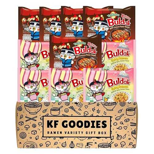 KF GOODIES Korean Ramen Variety Pack Gift Box (10 Count) Spicy Buldak Noodle Assortment for Birthdays, College Care Packages, Office Snacks, and Gift Baskets