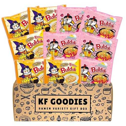 KF GOODIES Korean Ramen Variety Pack Gift Box (10 Count) Spicy Buldak Noodle Assortment for Birthdays, College Care Packages, Office Snacks, and Gift Baskets