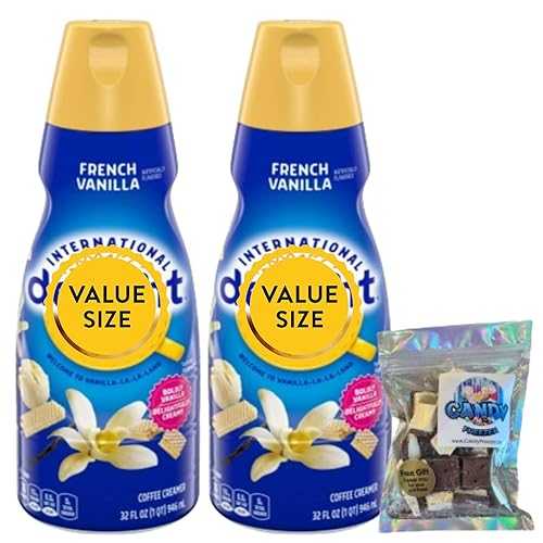 French Vanilla Liquid Coffee Creamer.- Pack of Two (2) 32 fl 薬局衡オンス Bottles of Smooth \u0026 Creamy Delightful Coffee Creamer with Candy Freezer Freeze Dried Ice Cream Bites (French Vanilla) Candy