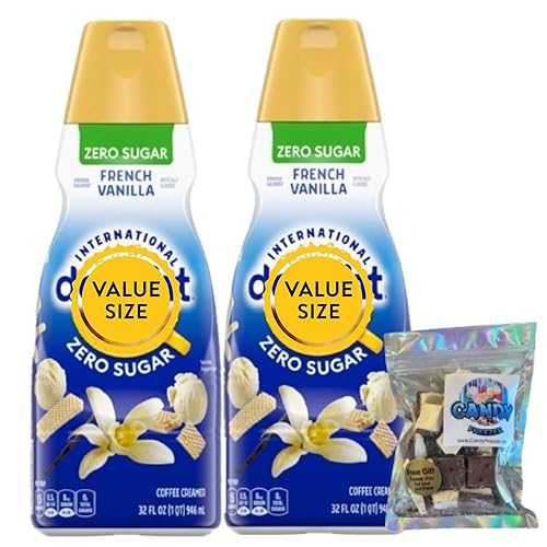 Zero Sugar French Vanilla Liquid Coffee Creamer.- Pack of Two (2) 32 fl 薬局衡オンス Bottles of Smooth \u0026 Creamy Delightful Coffee Creamer with Candy Freezer Freeze Dried Ice Cream Bites (Zero Sugar French Vanilla)