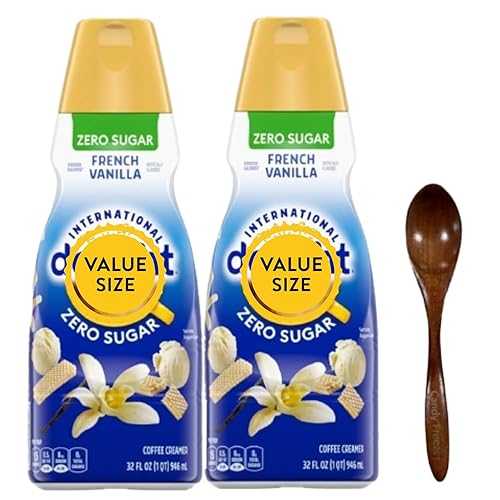 Zero Sugar French Vanilla Liquid Coffee Creamer.- Pack of Two (2) 32 fl 薬局衡オンス Bottles of Smooth \u0026 Creamy Delightful Coffee Creamer with Candy Freezer Wooden Spoon (Zero Sugar French Vanilla) Wooden Spoon
