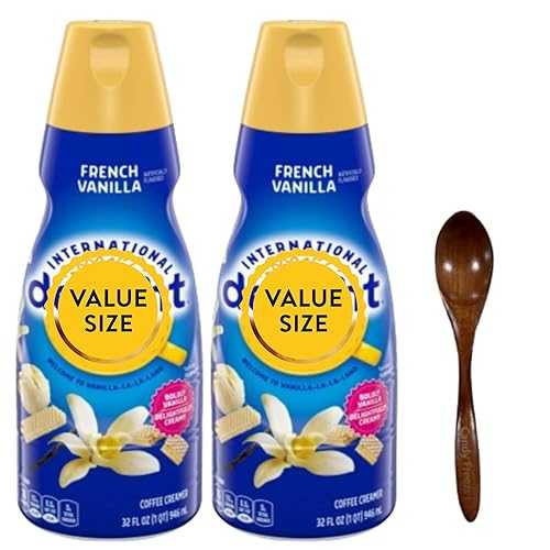French Vanilla Liquid Coffee Creamer.- Pack of Two (2) 32 fl 薬局衡オンス Bottles of Smooth \u0026 Creamy Delightful Coffee Creamer with Candy Freezer Wooden Spoon (French Vanilla) Wooden Spoon