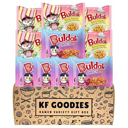 KF GOODIES Korean Ramen Variety Pack Gift Box (10 Count) Spicy Buldak Noodle Assortment for Birthdays, College Care Packages, Office Snacks, and Gift Baskets