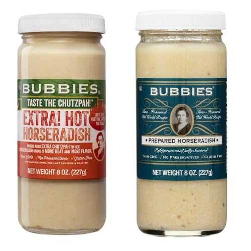 Bubbies Horseradish Variety Pack Regular Hot \u0026 Extra Hot Prepared Horseradish, Bold \u0026 Zesty Flavor, Two-Jar Assortment