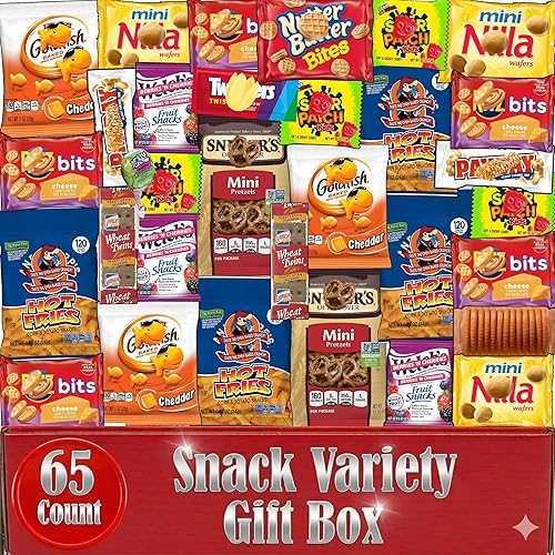 Partypom Snack Box Variety Pack, 65 Count, Care Package for Adults and Kids, Assortment of Snacks and Candy, Bulk Individually Wrapped Assorted Sampler Mix, Gift Basket for Men Women College Office