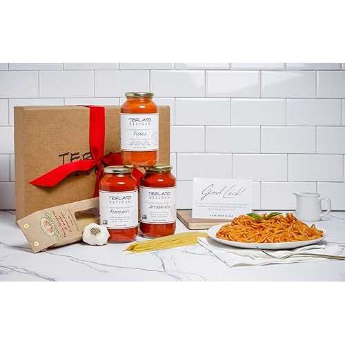 Terlato Kitchen Classic Italian Pasta Sauce Gift Set with Spaghetti, 3 Handcrafted Sauces, Pomodoro Vodka Arrabbiata, San Marzano Tomatoes