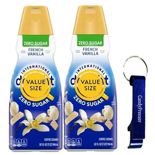 Zero Sugar French Vanilla Liquid Coffee Creamer.- Pack of Two (2) 32 fl 薬局衡オンス Bottles of Smooth \u0026 Creamy Delightful Coffee Creamer with Candy Freezer Bottle Opener Keychain (Zero Sugar French Vanilla) Keychain