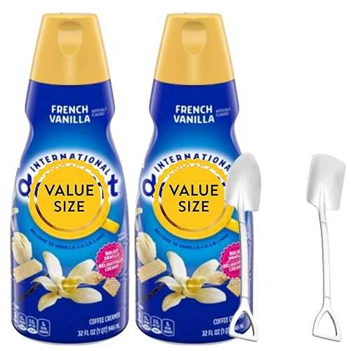 French Vanilla Liquid Coffee Creamer.- Pack of Two (2) 32 fl 薬局衡オンス Bottles of Smooth \u0026 Creamy Delightful Coffee Creamer with Candy Freezer Mini Metal Shovel Spoons (French Vanilla) Shovel Spoons