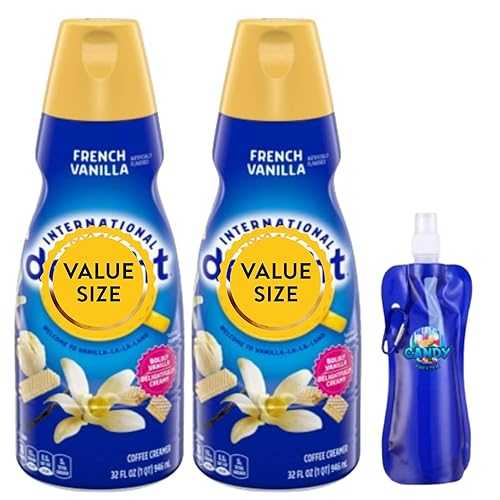 French Vanilla Liquid Coffee Creamer.- Pack of Two (2) 32 fl 薬局衡オンス Bottles of Smooth \u0026 Creamy Delightful Coffee Creamer with Candy Freezer Collapsible Bottle (French Vanilla) Bottle
