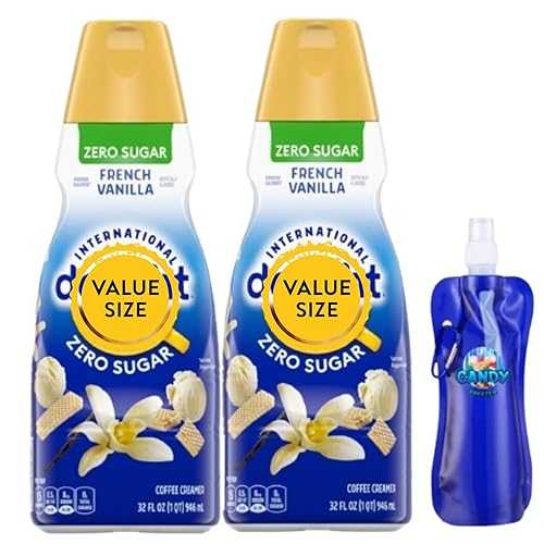 Zero Sugar French Vanilla Liquid Coffee Creamer.- Pack of Two (2) 32 fl 薬局衡オンス Bottles of Smooth \u0026 Creamy Delightful Coffee Creamer with Candy Freezer Collapsible Bottle (Zero Sugar French Vanilla) Bottle