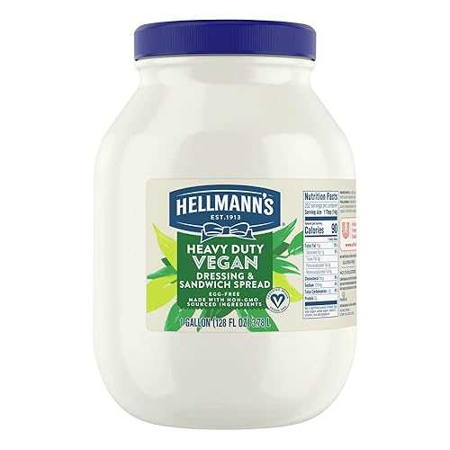 Hellmann\u0027s Heavy Duty Vegan Mayonnaise Jar, Creamy Plant Based Mayo, Condiment for Salads and Sandwiches, Egg Free, 1 gallon, 128 薬局衡オンス, Pack of 1