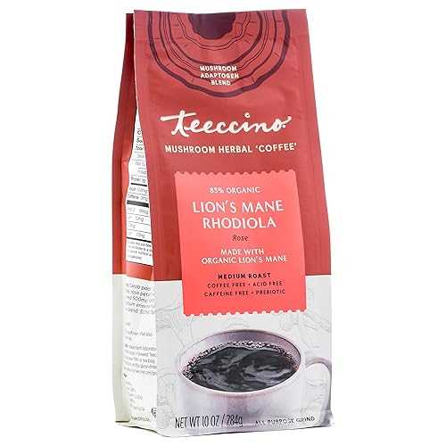 Teeccino 百獣の王のたてがみ ロディオラコーヒーの入れ替わり品 - サクラ色 - 自然調整性のあるハーブキノココーヒー、ミディアムロースト、カフェイン無償性、プレバイオティクス、酸無償性、多目的噛みくだく - 10薬局衡オンス Teeccino Lion s Mane Rhodiola Coffee Alternative