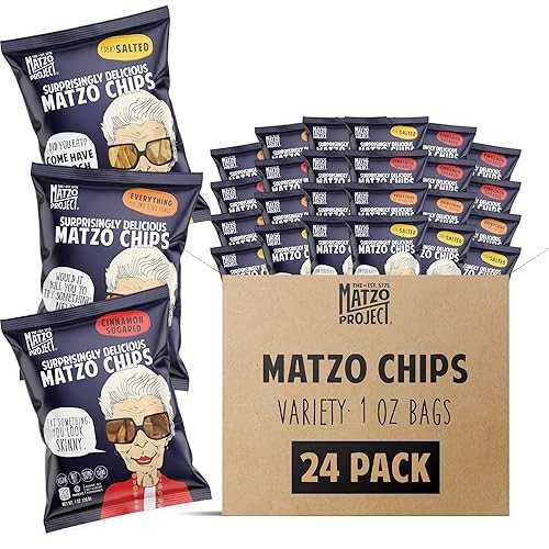 Matzo Chips, Variety Pack of 24 Snack Bags, 1 Oz., 6 of Each Flavor (Everything, Salted, Cinnamon Sugared) from The Matzo Project, Kosher (But Not Kosher for Passover), Vegan, Nut-Free, No Trans Fat, Nothing