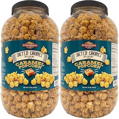 Stonehedge Farms Salted Caramel Flavored Popcorn Barrel / 32 薬局衡オンス Tub (Pack of 2) / Reclosable Barrels / Bulk Gourmet Popped Sweet Snacks / Carmel Pop Corn Gift