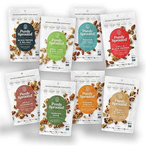 Purely Sprouted Nut and Seeds Snack Individual Packs Grain and Gluten-Free, Vegan, Non-GMO, High-Protein, On-the-Go Bites - 8 Count