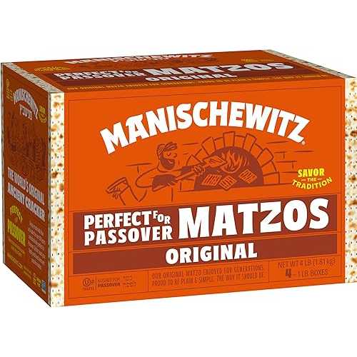 Manischewitz Passover Matzo, 4x1lbs Boxes (Total 4 Boxes) Freshly Baked for Passover 2026 / Just 2 Ingredients / Airy, Thin, Crisp \u0026 Delicious!
