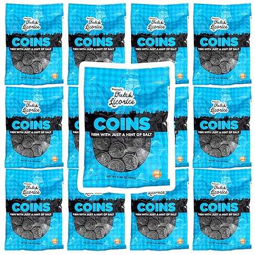 THE HAMPTON CANDY COMPANY Dutch Licorice Coins, 5.29 Ounce Bags (Pack of 12), Black Licorice Candy