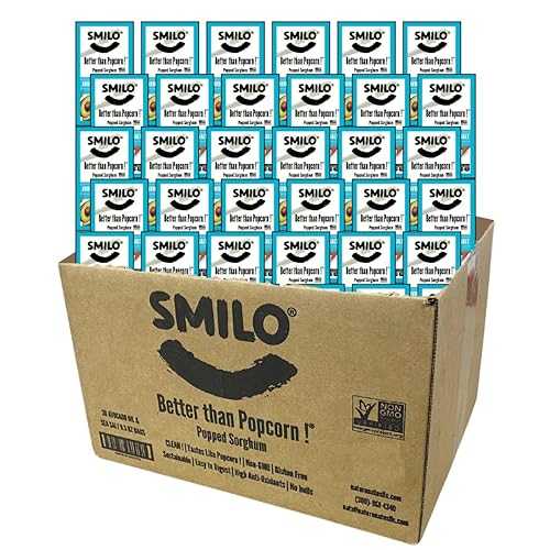 Smilo Better than Popcorn ! Avocado Oil \u0026 Sea Salt Popped Sorghum, Popcorn Alternative, 36 Pack of 0.5 薬局衡オンス