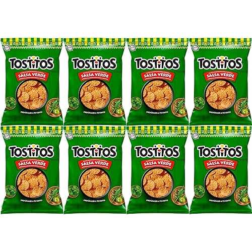 Tostitos Salsa Verde Value Pack Bundled by SUPERDEALS / 74.4 grams/2.625 Oz Bag / Salsa Verde / Pack of 8 with mystery gift. Original Sabritas Mexican Edition Version Tostilocos Chili Corn Tortilla Chips Snacks