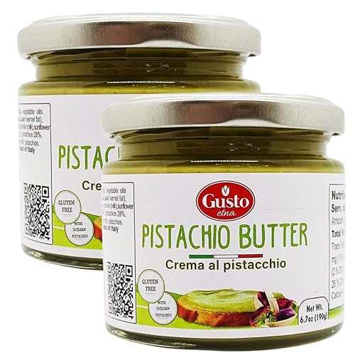 2 PACK - Pistachio Butter Sweet Spreadable Cream, 2 Pack x 6.7 薬局衡オンス (190g) Rich \u0026 Nutty Pistachio Cream Spread for Knafeh Pistachio Chocolate Bars, Italian Pistachio Paste, Product of Sicily, Italy, No GMO, Gusto