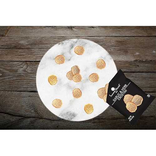 KINGS FRESH \u0026 DELICIOUS Garlic \u0026 Herb Crostini - .75薬局衡オンス - 100 bags, individually wrapped small bagel chips seasoned with garlic and savory herbs. Packed 25 mini pouches to a poly bag. 4 Master bags per order