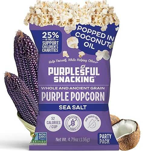 Purplesful Purple Corn Popcorn, Silkier, Creamier \u0026 Healthy Popcorn, Vegan-Friendly, Non-GMO, Flavorful Popped Corn Gourmet Snack, Sea Salt, Big Bulk Pack - 4.8 Oz Per Pack (Pack of 3)