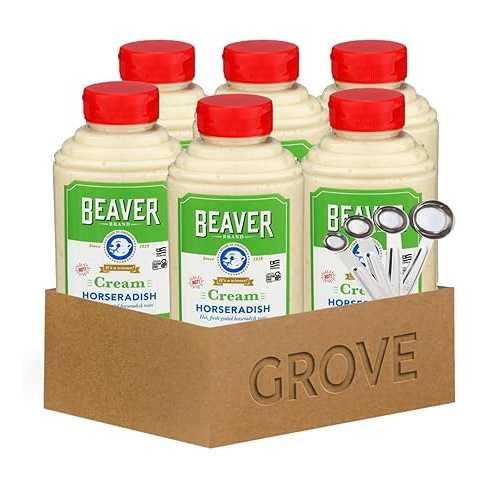 GROVE 6x Horseradish Sqz Crm 12薬局衡オンス Bundle with Stainless Steel Silver Measuring Spoon Set Creamy Prepared -Sauce for Cooking, Seasoning \u0026 Condiments Gift Set (7 Items)