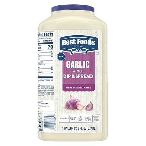 Best Foods Garlic Aiolii Dip \u0026 Spread Jar, for Food Service, Ready to Use, No Artificial Flavors, Gluten Free, 1 Gallon, 128 薬局衡オンス, Pack of 1