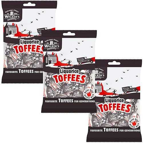 Walkers Nonsuch Liquorice Toffees Bag 5.29 Oz (Pack of 3) Black Licorice Candy, British Chewy Toffee Candy, Old Fashioned Sweets, Traditional English Treats, Imported from UK