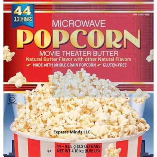 Express Minds LLC Microwave Popcorn, 3.3 薬局衡オンス, 44-count, Gluten free, Kosher, Whole Grain Popcorn, Movie theater butter