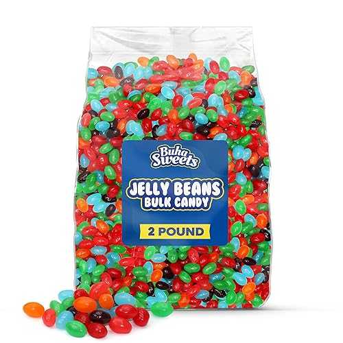 Buha Sweets Classic Fruit Flavored Jelly Beans Bulk Candy - 2 Pound Bag, Assorted Fruity Jellybean Mix for Candy Buffets, Party Treats, Office Snacks