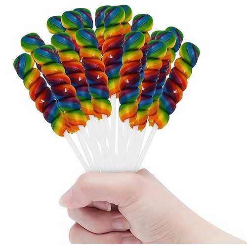 Gift Boutique 32 Pack Twisty Lollipops, Rainbow Twist Lollipop, Individually Wrapped Bulk Candy, Kids Mixed Fruit Flavor Lolly Pops for Birthday Parties, 12g Each
