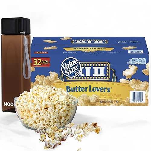 Movie Night Popcorn Bundle Butter Flavor Microwave Popcorn (32 Count) + MOOCHI Reusable Water Bottle / Custom Bundled by MOOCHI